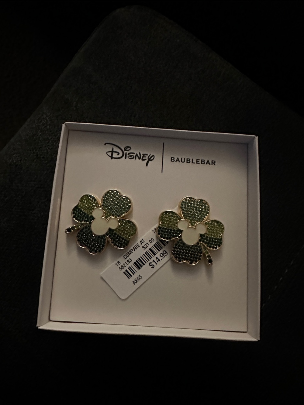 BaubleBar Green Crystal Clover Mickey Stud Earrings